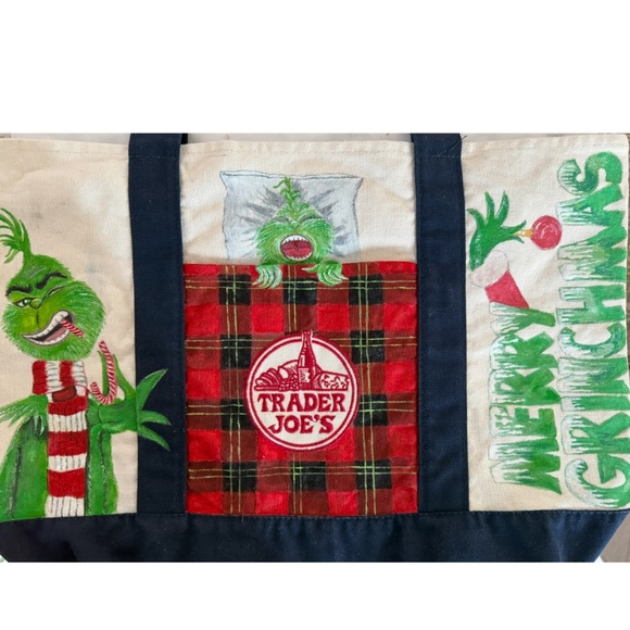 Trader Joe’s Handbags - Trader Joe’s Hand Painted Grinch Large Tote